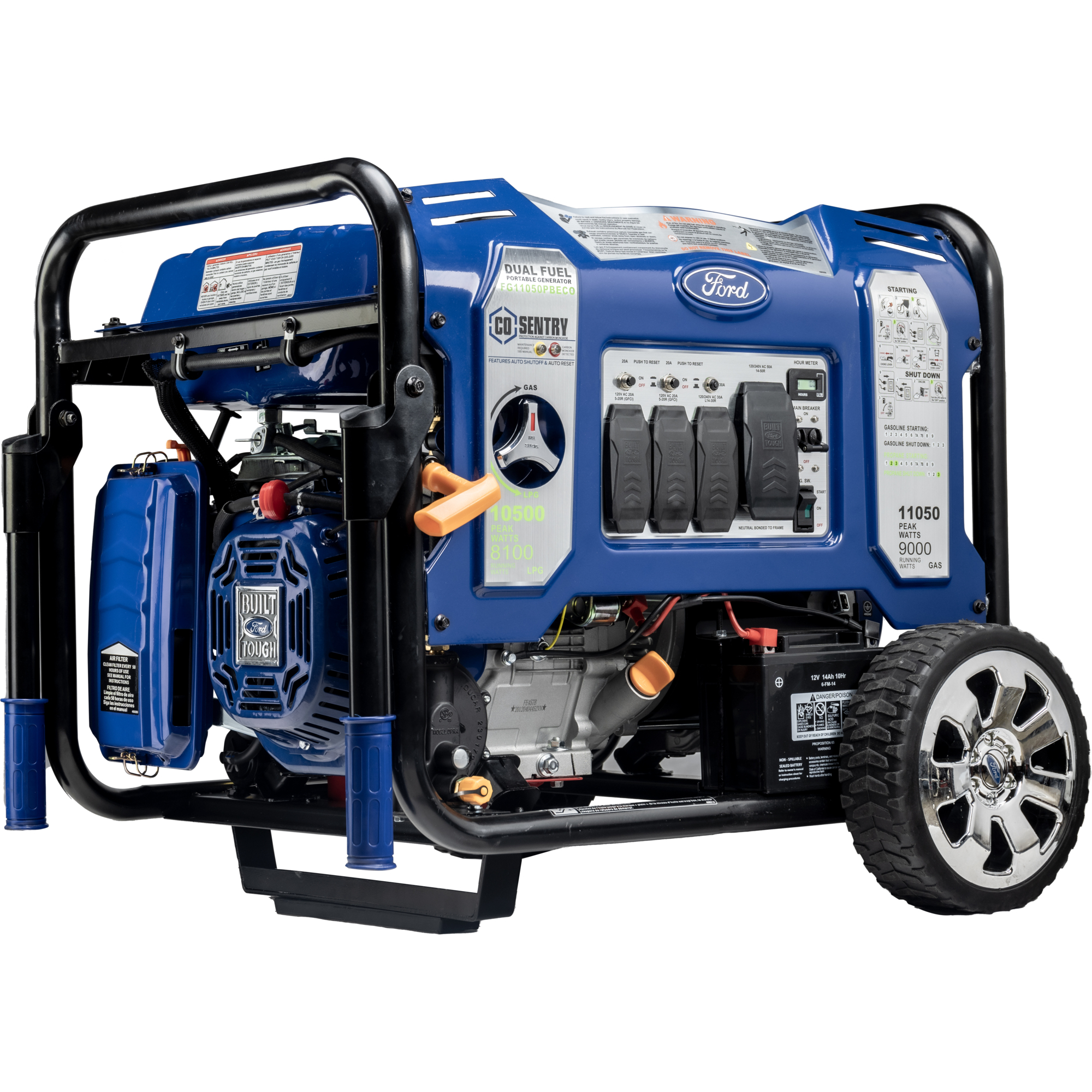 Ford Dual Fuel Portable Generator — 11,050W, 457cc, CARB Compliant, Model# FG11050PBECO